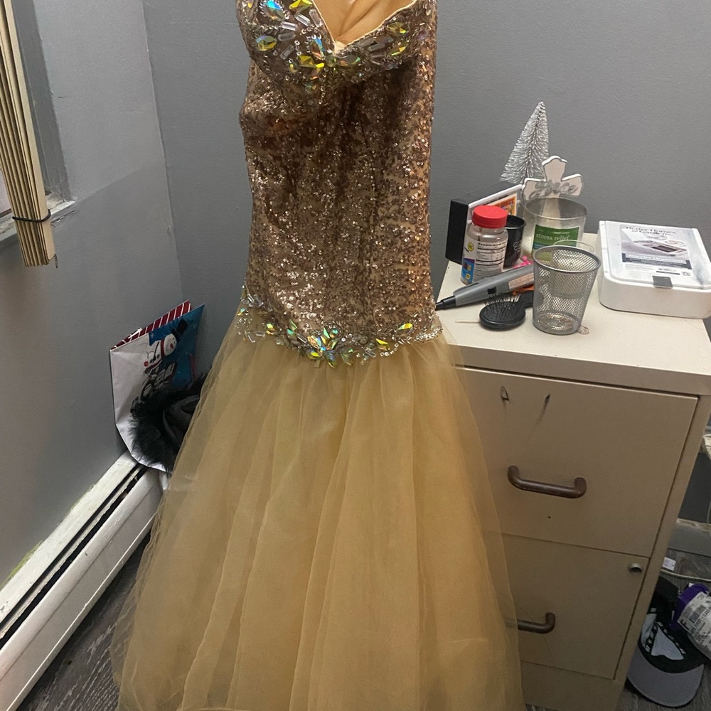 strapless gold rine stone dress